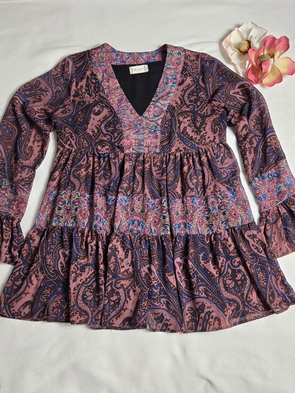 Altar'd State Floral Paisley Print Top in Pink, Blue, Brown, Size XS